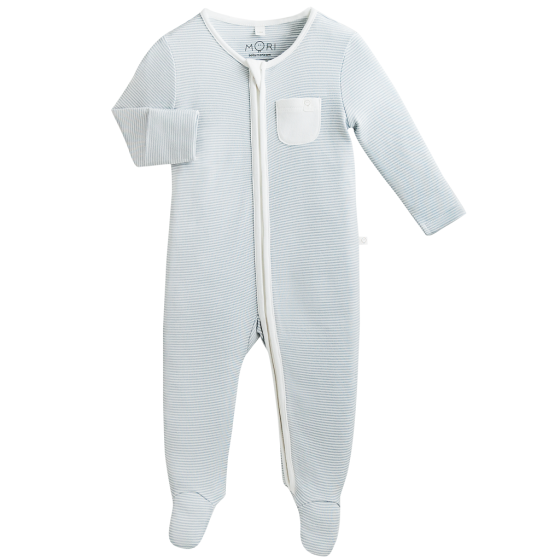 Blue Stripe Organic Clever Zip-Up Footed Sleepsuit by Mori