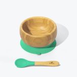 Bamboo Suction Baby Bowl + Spoon, Green