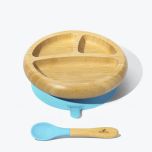 Avanchy Bamboo Suction Baby Plate + Spoon, Blue
