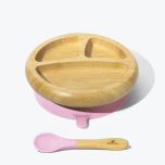 Bamboo Suction Baby Plate + Spoon, Pink