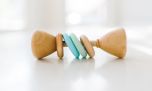 Color Block Classic Baby Rattle, Mint and Baby Blue
