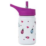Stainless Steel Sippy with Straw, White Ladybug