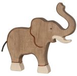 Wooden Animal Figure, Elephant  Trunk Raised