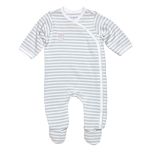 Egyptian Cotton Grey Stripe Side Snap Footie with Pink Bunny by Under the Nile